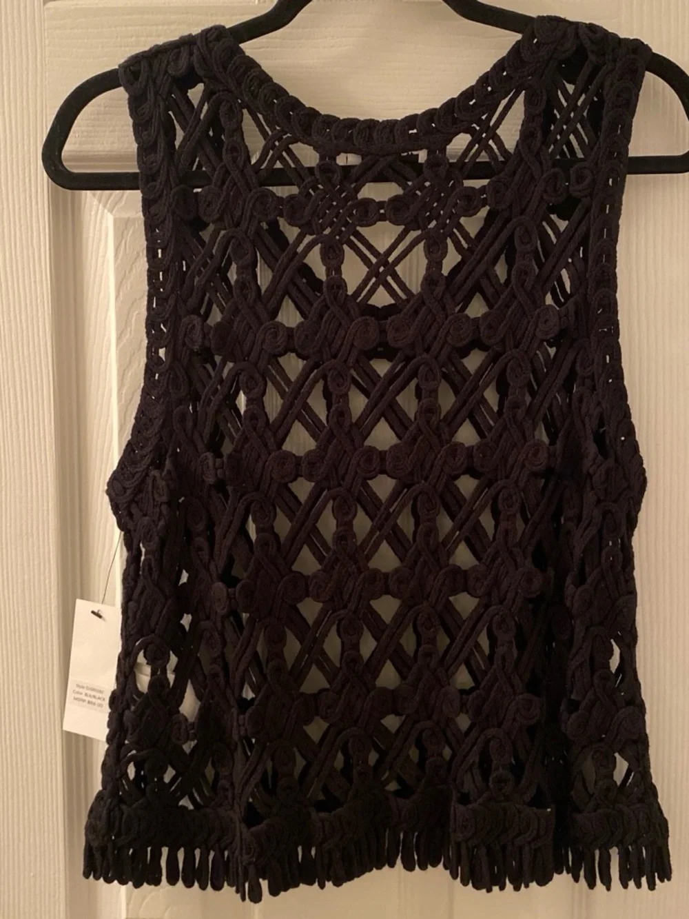 DKNY Black Crochet Sleeveless Tank Top Size Medium Cotton Blend